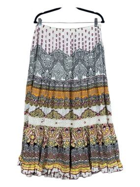 Forbidden Los Angeles Tiered Boho Maxi Skirt | Multi-Pattern Paisley & Floral SM